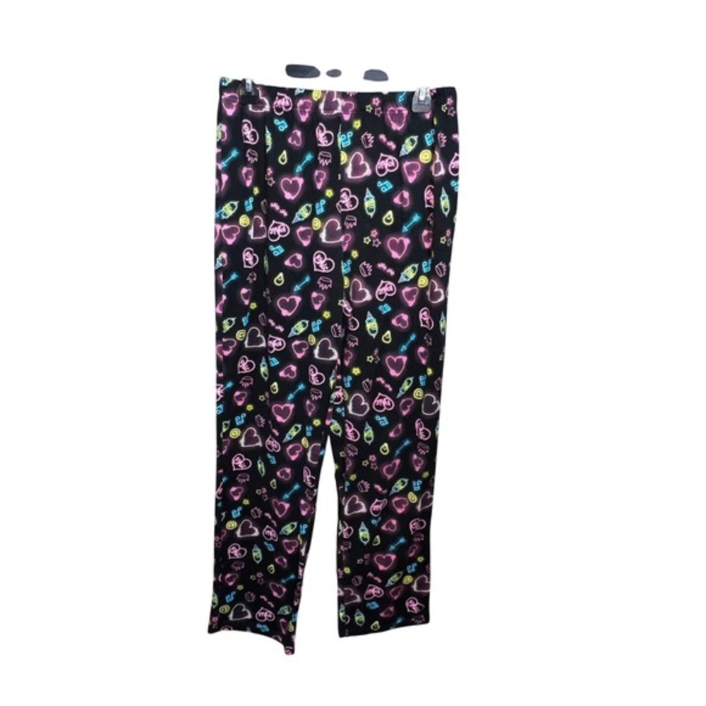 Derek Heart Pajama Pants Women‎ Medium Black Neon Heart Ice Cream Doodle Print